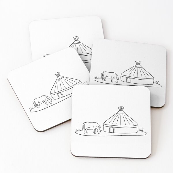 Item preview, A yurt beside a horse grazing on dry grass designed and sold by rasagamastore.