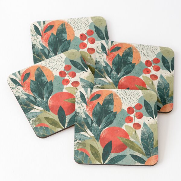 Item preview, Modern Holly Leaves and Red Berries in Teal and Olive designed and sold by solynneart.