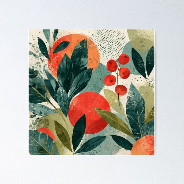 Item preview, Modern Holly Leaves and Red Berries in Teal and Olive designed and sold by solynneart.