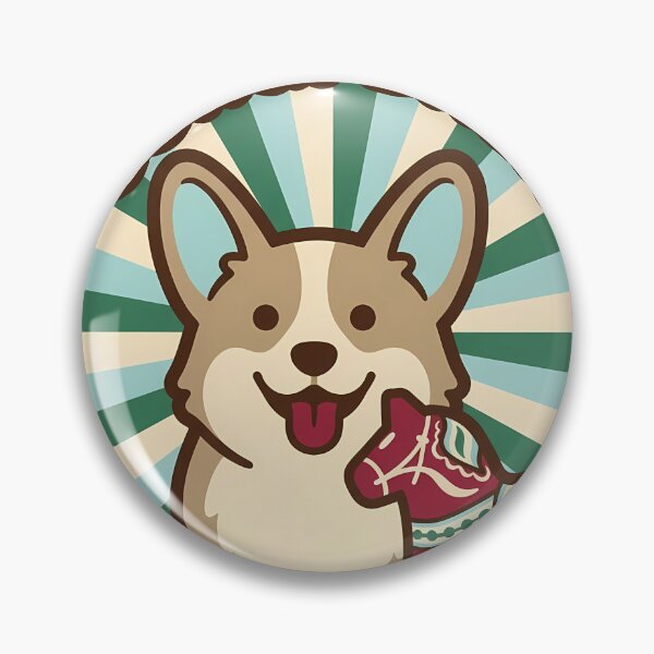 Item preview, Retro Corgi Dala Horse Christmas Dog Badge designed and sold by pumsquare.