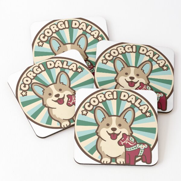 Item preview, Retro Corgi Dala Horse Christmas Dog Badge designed and sold by pumsquare.