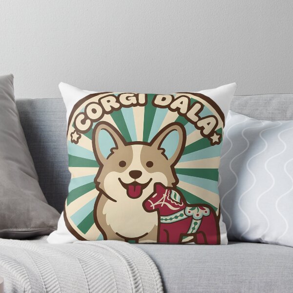 Item preview, Retro Corgi Dala Horse Christmas Dog Badge designed and sold by pumsquare.