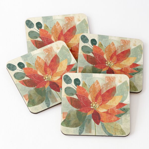 Item preview, Modern Poinsettia Flower in Red, Orange and Sage designed and sold by solynneart.