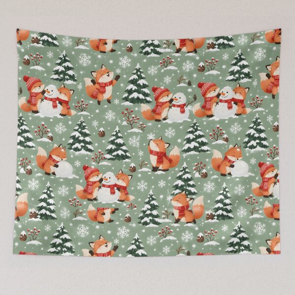 Item preview, Foxes Building Snowmen Christmas Pattern designed and sold by victorsuarez.