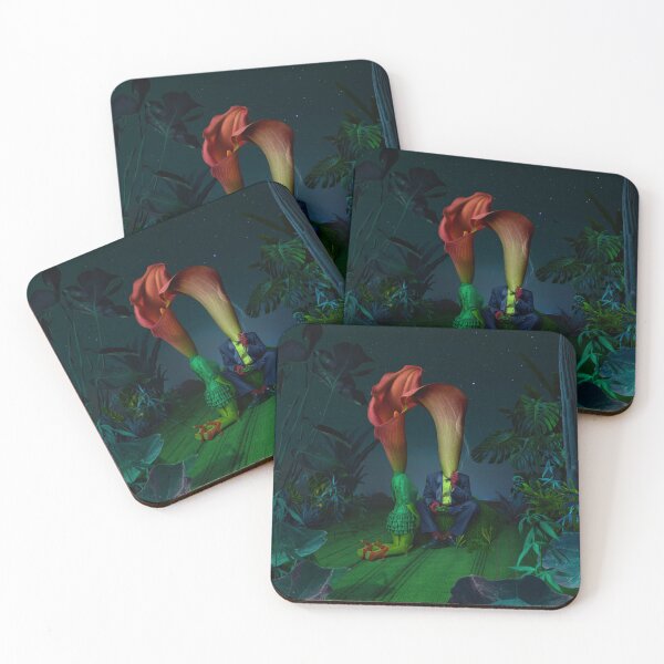 Item preview, ​Surreal Couple with Calla Lily Flower Heads in Night Tropical Garden designed and sold by Vizerskaya.