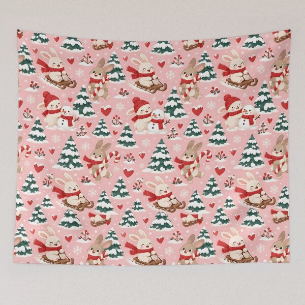 Item preview, Bunnies Sledding with Candy Canes Christmas Pattern designed and sold by victorsuarez.