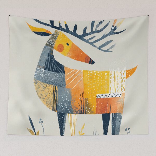 Item preview, Cute Patchwork Reindeer in Ochre and Slate Blue designed and sold by solynneart.