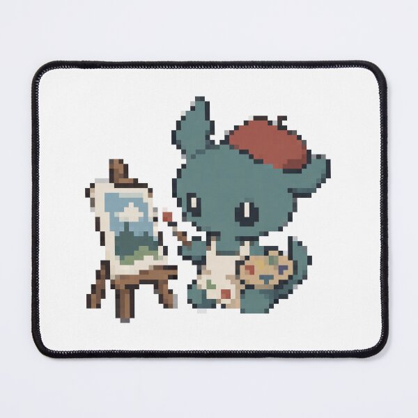 Item preview, Blue Creature Artist Painting a Landscape with a Palette at an Easel — Whimsical Dot Art Design designed and sold by fozero Pixel.