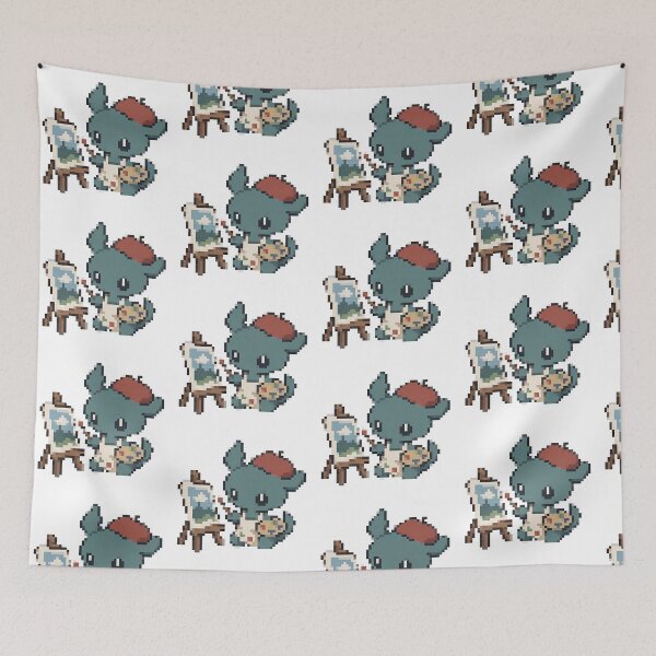 Item preview, Blue Creature Artist Painting a Landscape with a Palette at an Easel — Whimsical Dot Art Design designed and sold by fozero Pixel.