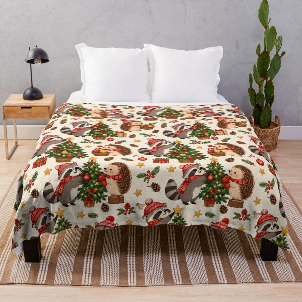 Item preview, Raccoons and Hedgehogs Decorating Christmas Trees Pattern designed and sold by victorsuarez.