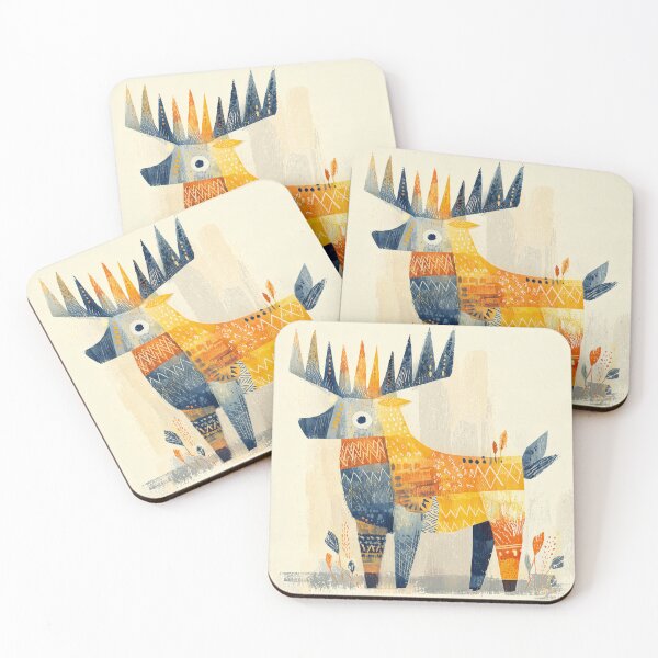 Item preview, Folk Art Reindeer with Spiky Antlers in Mustard and Navy designed and sold by solynneart.