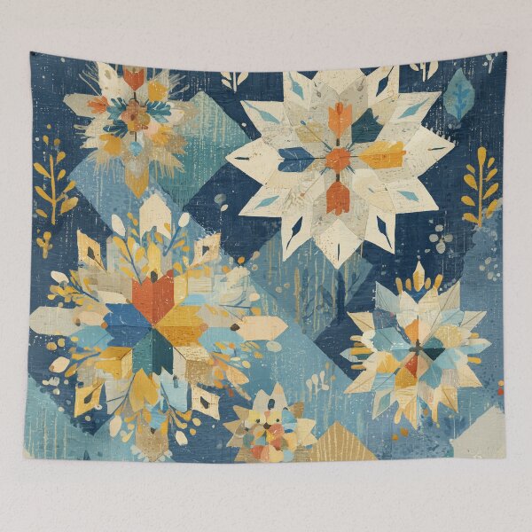 Item preview, Folk Snowflake Rosettes on Navy Blue designed and sold by solynneart.