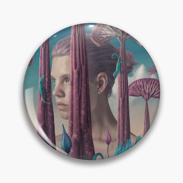 Item preview, Surreal Woman Portrait Behind Alien Flora with Chameleon designed and sold by Vizerskaya.