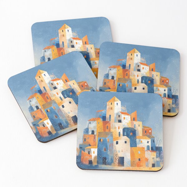 Item preview, Winter Village of Little Houses in Blue and Orange designed and sold by solynneart.