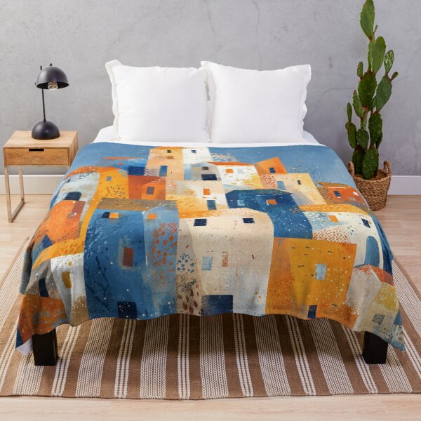 Item preview, Winter Village of Little Houses in Blue and Orange designed and sold by solynneart.