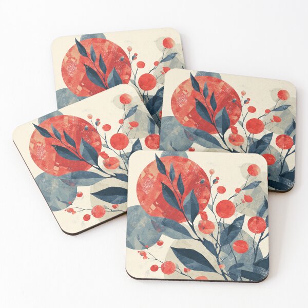 Item preview, Red Berry Branch with Navy Leaves, Modern Botanical designed and sold by solynneart.
