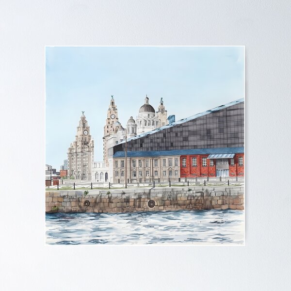 Item preview, Liverpool England Watercolor Print – Vintage Nautical Cityscape designed and sold by POSTERIOCREW.
