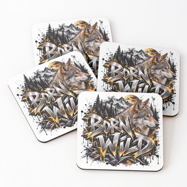 Item preview, Born Wild – Silver Graffiti Wolf & Golden Moon Wilderness Art designed and sold by DansCreations42.