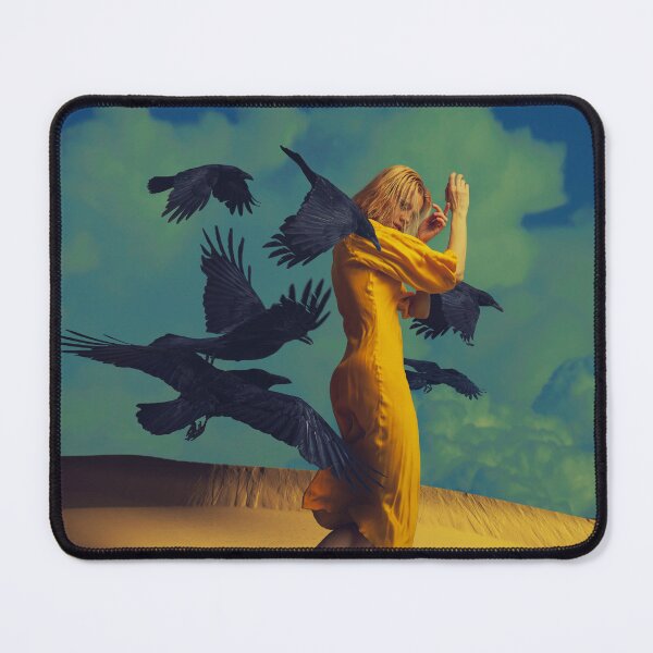 Item preview, Surreal Woman in Yellow Dress Surrounded by Flying Black Ravens in Desert designed and sold by Vizerskaya.