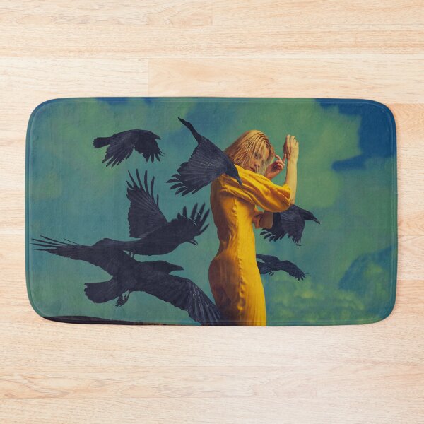 Item preview, Surreal Woman in Yellow Dress Surrounded by Flying Black Ravens in Desert designed and sold by Vizerskaya.