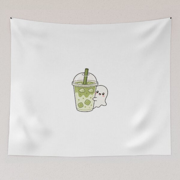 Item preview, Cute Ghost Hugging an Iced Matcha Latte designed and sold by LearnFunStore.