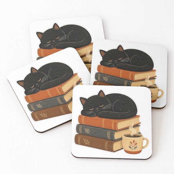Item preview, Sleepy Black Cat on a Stack of Old Books designed and sold by LearnFunStore.