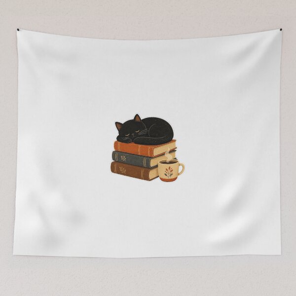 Item preview, Sleepy Black Cat on a Stack of Old Books designed and sold by LearnFunStore.
