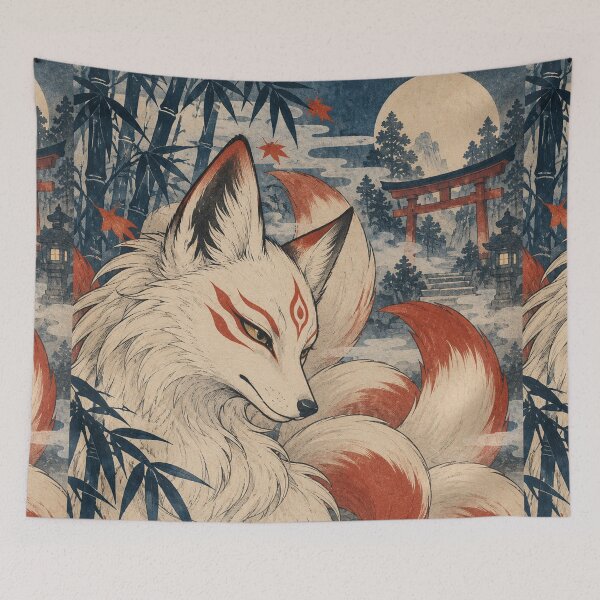 Item preview, Japanese Folklore - Nine-Tailed Kitsune Fox at Torii Gate designed and sold by bapupa.