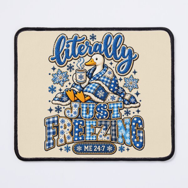 Item preview, Winter Duck Faux Embroidery Literally Just Freezing Blue Gingham Art designed and sold by AmiGraph.