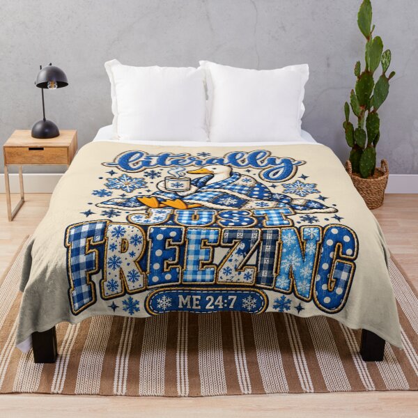 Item preview, Winter Duck Faux Embroidery Literally Just Freezing Blue Gingham Art designed and sold by AmiGraph.