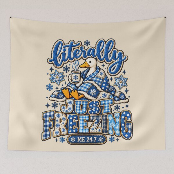 Item preview, Winter Duck Faux Embroidery Literally Just Freezing Blue Gingham Art designed and sold by AmiGraph.