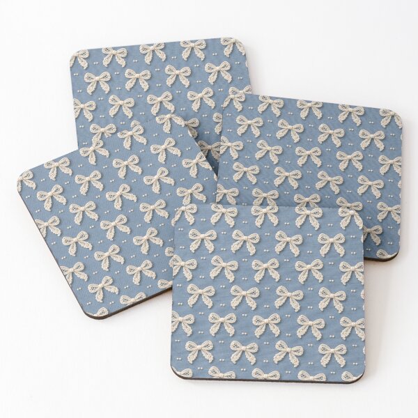 Item preview, Vintage Ivory Lace Bows – Cottagecore Blue Fabric Pattern designed and sold by Kaleidoscope Print.