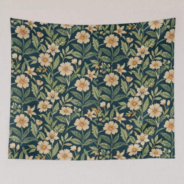 Item preview, Vintage Botanical Floral Pattern Dark Blue Art  designed and sold by CosyCush.