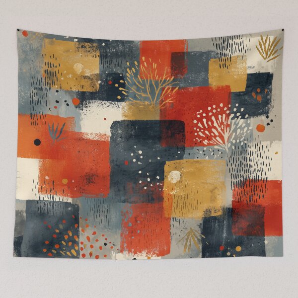 Item preview, Mudcloth Inspired Abstract in Red, Mustard and Navy designed and sold by solynneart.