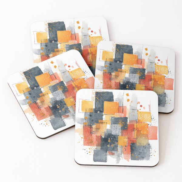 Item preview, Boho Abstract Squares in Orange, Coral and Charcoal designed and sold by solynneart.