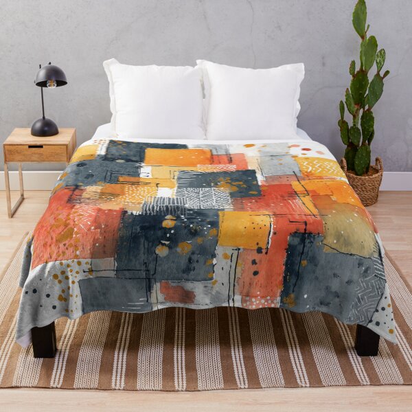 Item preview, Boho Abstract Squares in Orange, Coral and Charcoal designed and sold by solynneart.