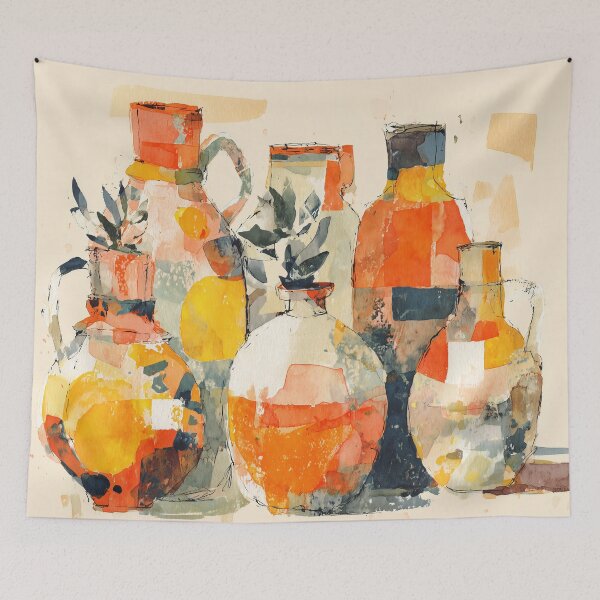 Item preview, Terracotta Vases and Jugs Still Life in Watercolor designed and sold by solynneart.