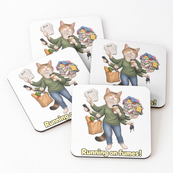 Item preview, Running On Fumes - Multitasking Cat Drinking Coffee designed and sold by EllieGantDesign.