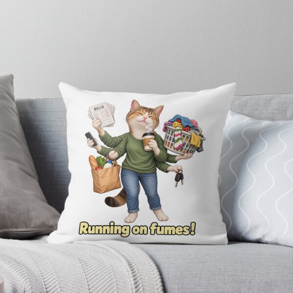 Item preview, Running On Fumes - Multitasking Cat Drinking Coffee designed and sold by EllieGantDesign.