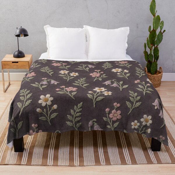 Item preview, Vintage Embroidered Wildflowers – Dusty Pink and Lavender Floral Pattern designed and sold by Kaleidoscope Print.