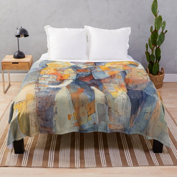 Item preview, Geometric Watercolor Elephant in Ochre and Slate Blue designed and sold by solynneart.
