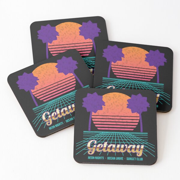 Item preview, Getaway Retro Neon 80s Palm Sunset Chrome Gold T-Shirt designed and sold by Ember Lane Designs.