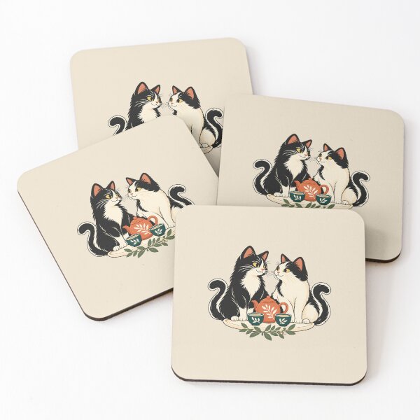 Item preview, Tea for Two – Tuxedo Cat Companions designed and sold by WAUZ.