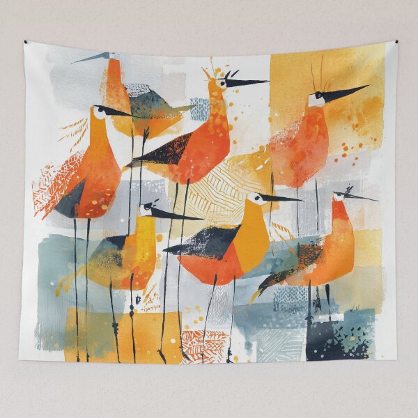 Item preview, Whimsical Wading Birds in Orange and Saffron designed and sold by solynneart.