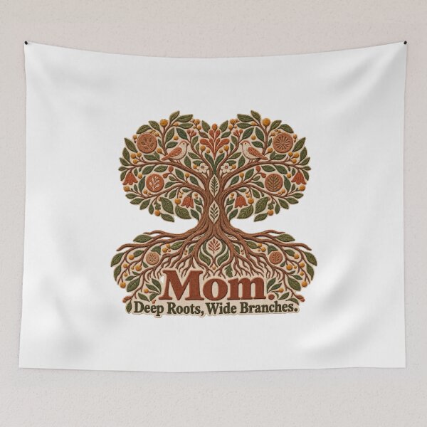 Item preview, Mom. Deep Roots, Wide Branches. Folk Tree for Mothers Day designed and sold by ThreadQuirk.