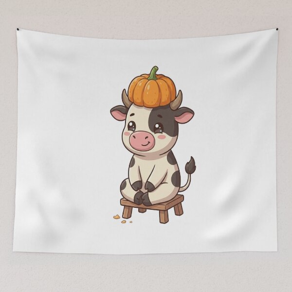 Item preview, Cute Cow Wearing Pumpkin Hat designed and sold by Ella_Sketch.