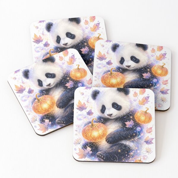 Item preview, Surreal Ethereal Panda with Glowing Pumpkins – Magical Halloween Art  designed and sold by MFMart.