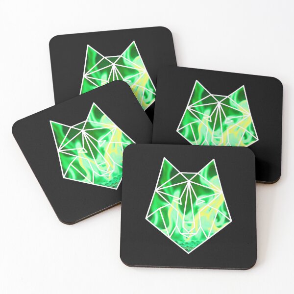Item preview, Geometric Green Fire Wolf Head - Modern Minimalist Flame Art designed and sold by Genkiess.