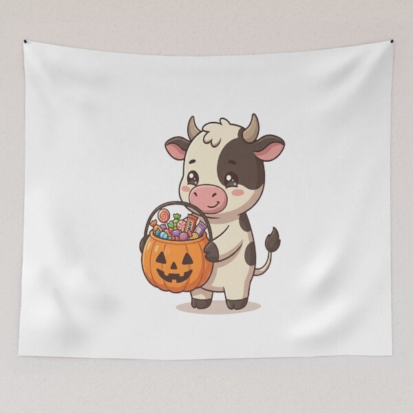 Item preview, Cute Cow Holding Pumpkin Candy Bucket    designed and sold by Ella_Sketch.