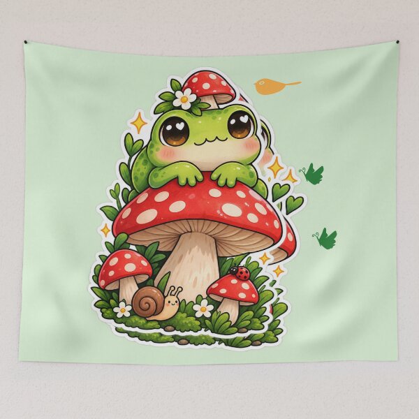 Item preview, Cute Kawaii Frog on Mushroom – Cottagecore Forest Sticker designed and sold by Chirayu1111.